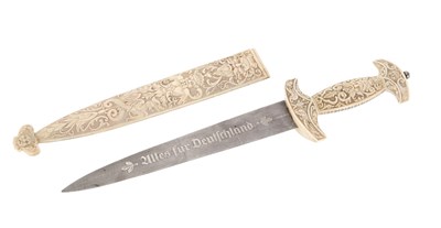Lot 136 - SWISS/ITALIAN IVORY-HILTED DAGGER WITH SCABBARD, 19TH CENTURY.