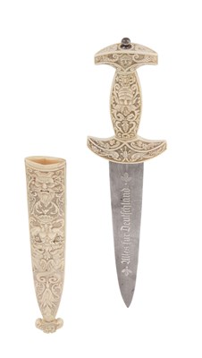 Lot 136 - SWISS/ITALIAN IVORY-HILTED DAGGER WITH SCABBARD, 19TH CENTURY.
