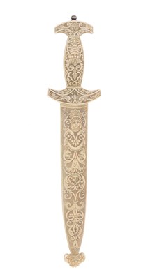 Lot 136 - SWISS/ITALIAN IVORY-HILTED DAGGER WITH SCABBARD, 19TH CENTURY.