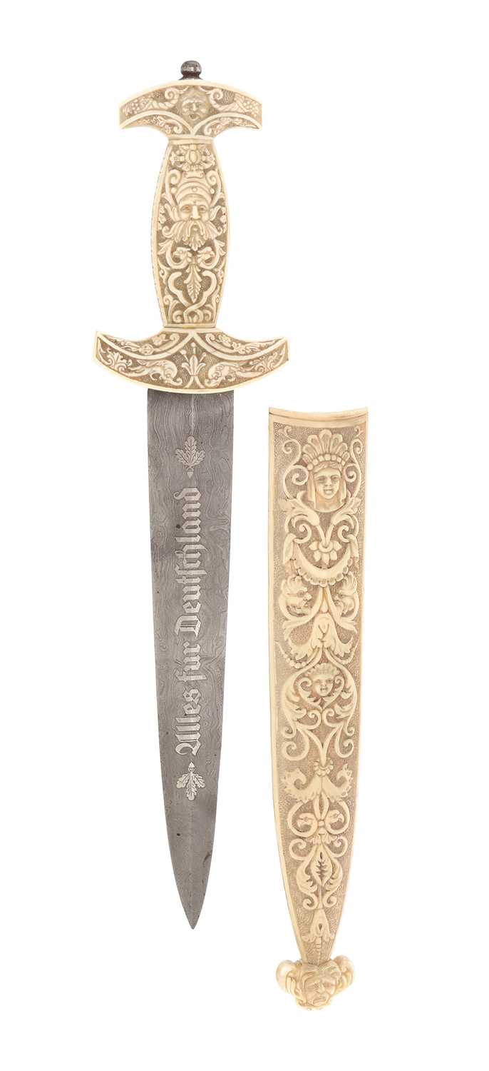 Lot 136 - SWISS/ITALIAN IVORY-HILTED DAGGER WITH SCABBARD, 19TH CENTURY.