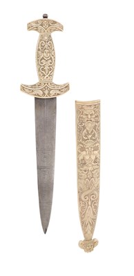 Lot 136 - SWISS/ITALIAN IVORY-HILTED DAGGER WITH SCABBARD, 19TH CENTURY.