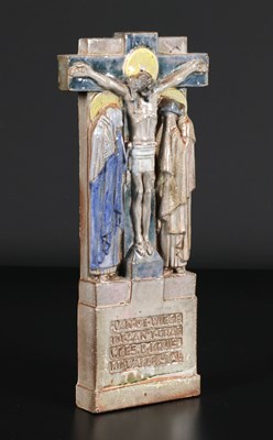 Lot 132 - Polychrome Glazed Ceramic Relief of the Crucifixion