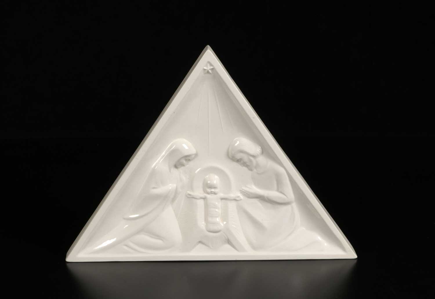 Lot 159 - White Glazed Ceramic Triagular Relief of the Nativity