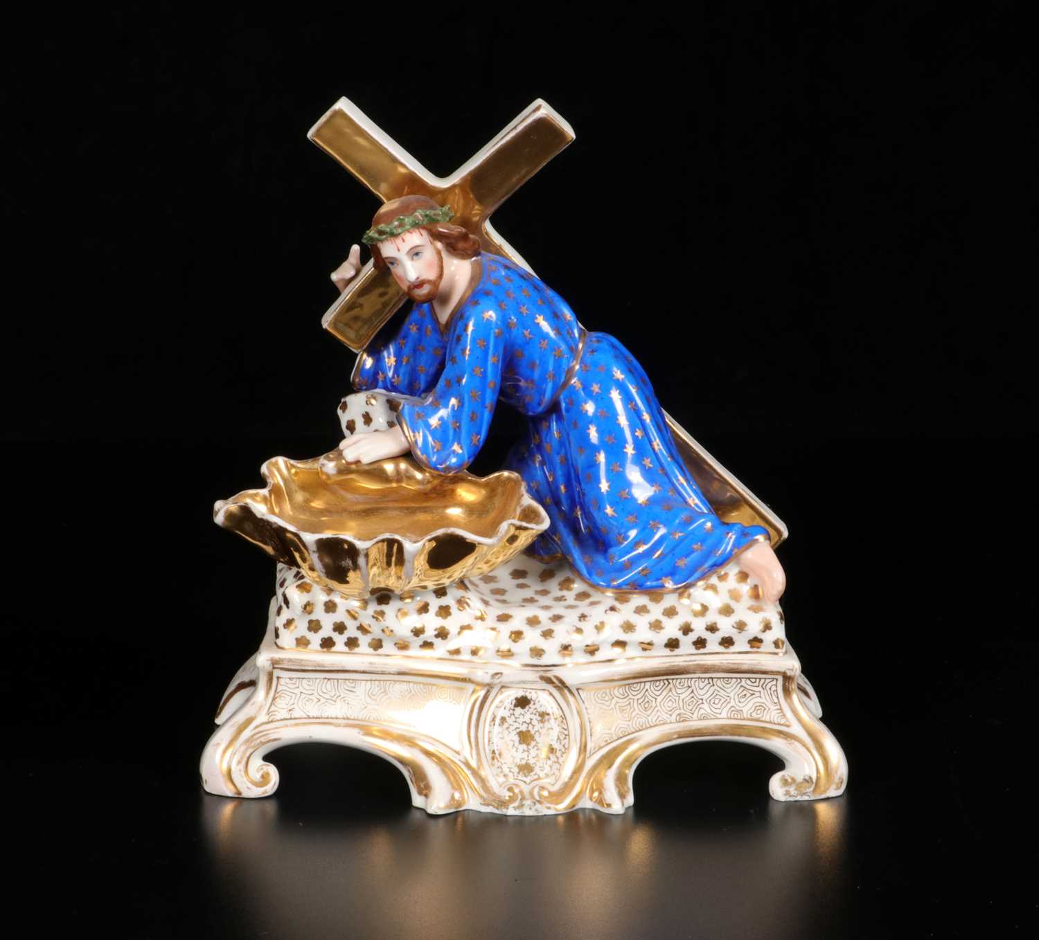 Lot 78 - Porcelain Holy Water Font with Christ Carrying the Cross, Vieux Paris