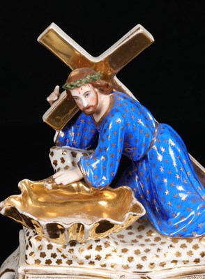 Lot 78 - Porcelain Holy Water Font with Christ Carrying the Cross, Vieux Paris