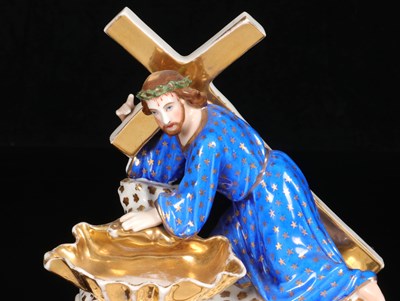 Lot 78 - Porcelain Holy Water Font with Christ Carrying the Cross, Vieux Paris