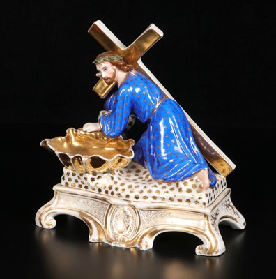 Lot 78 - Porcelain Holy Water Font with Christ Carrying the Cross, Vieux Paris