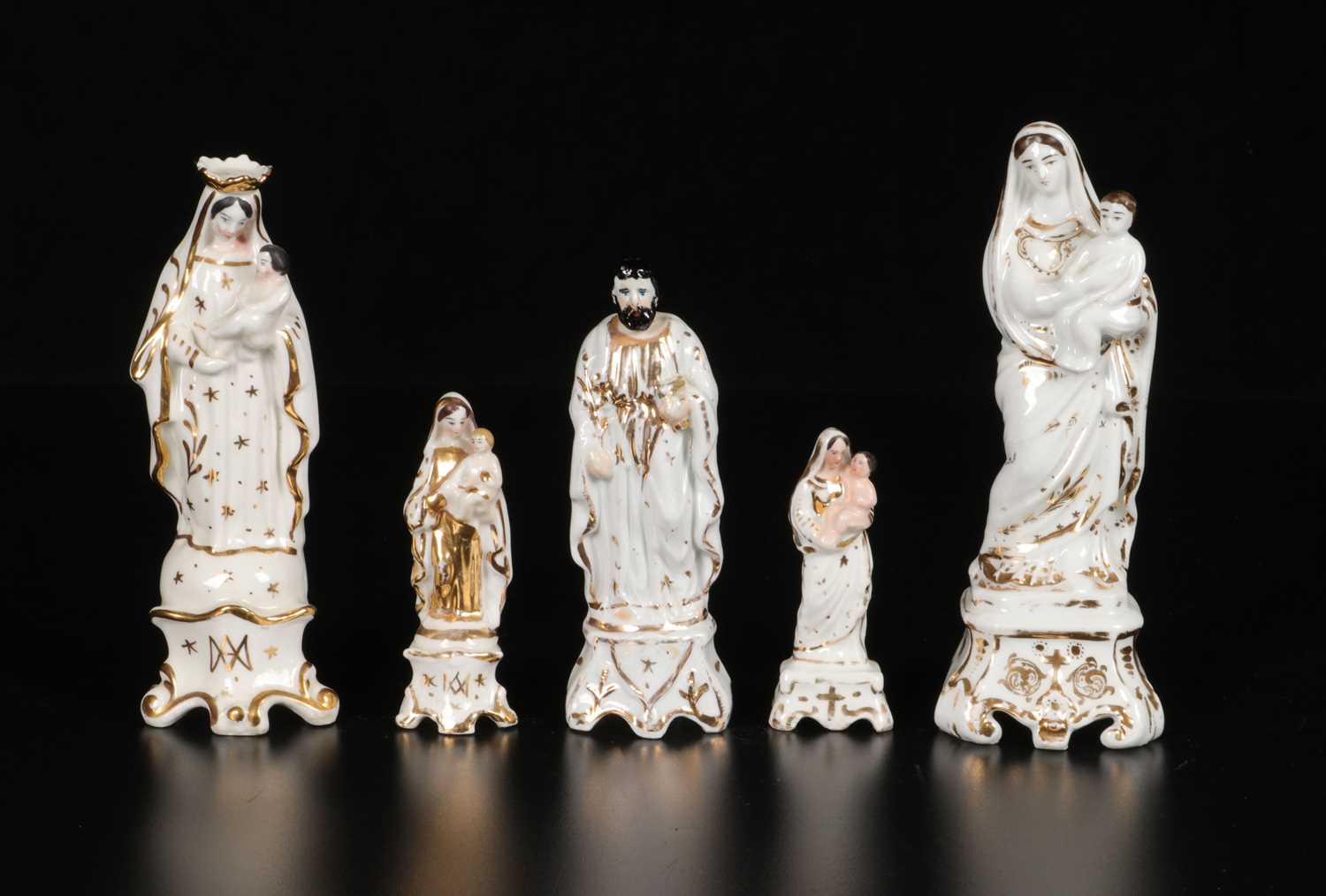Lot 85 - Five Gilt and Polychrome Porcelain Figures of the Madonna and Saint Joseph, Vieux Paris