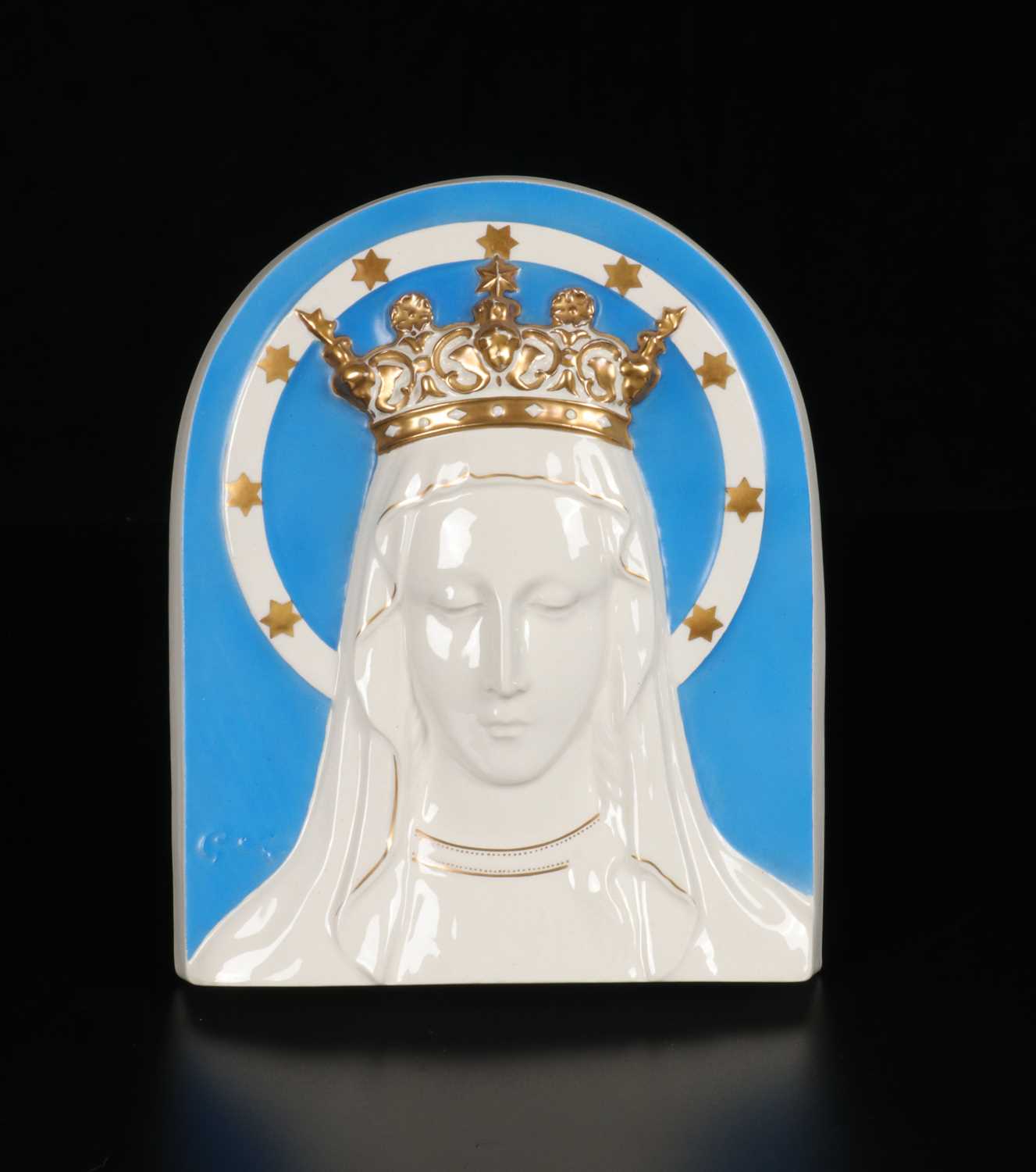 Lot 800 - Polychrome Glazed Ceramic Wall Tile of the Madonna, by Giel Keulen (1900–1960)
