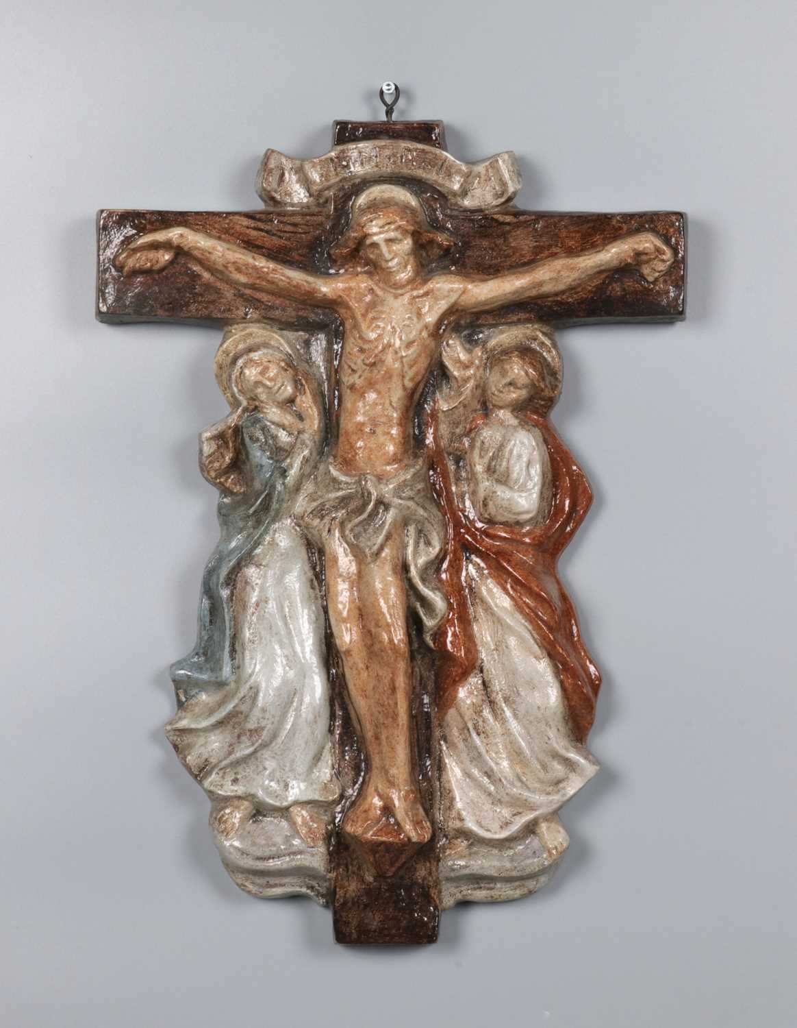 Lot 125 - Polychrome Glazed Ceramic Wall Crucifix by Charles Vos (1888–1954)