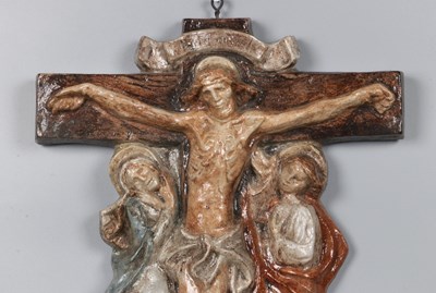 Lot 125 - Polychrome Glazed Ceramic Wall Crucifix by Charles Vos (1888–1954)