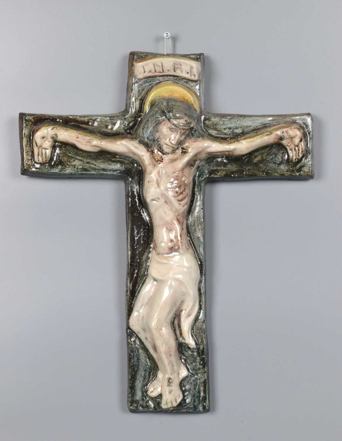 Lot 127 - Polychrome Glazed Ceramic Wall Crucifix by Charles Vos (1888–1954)