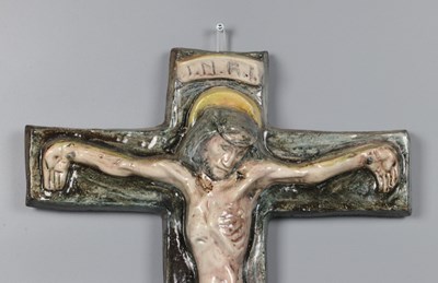 Lot 127 - Polychrome Glazed Ceramic Wall Crucifix by Charles Vos (1888–1954)