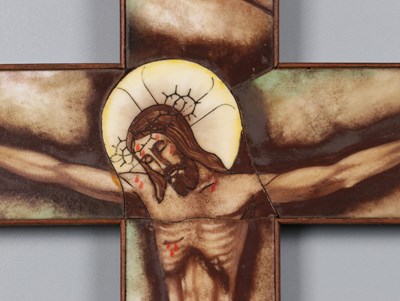 Lot 122 - Opaline Glass Crucifix by Jan Perey for Van Paridon Brothers, Amsterdam