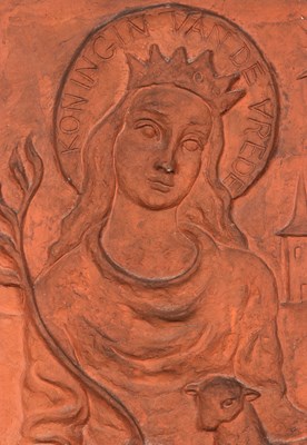 Lot 143 - Terracotta Tile of Queen of Peace with Lamb