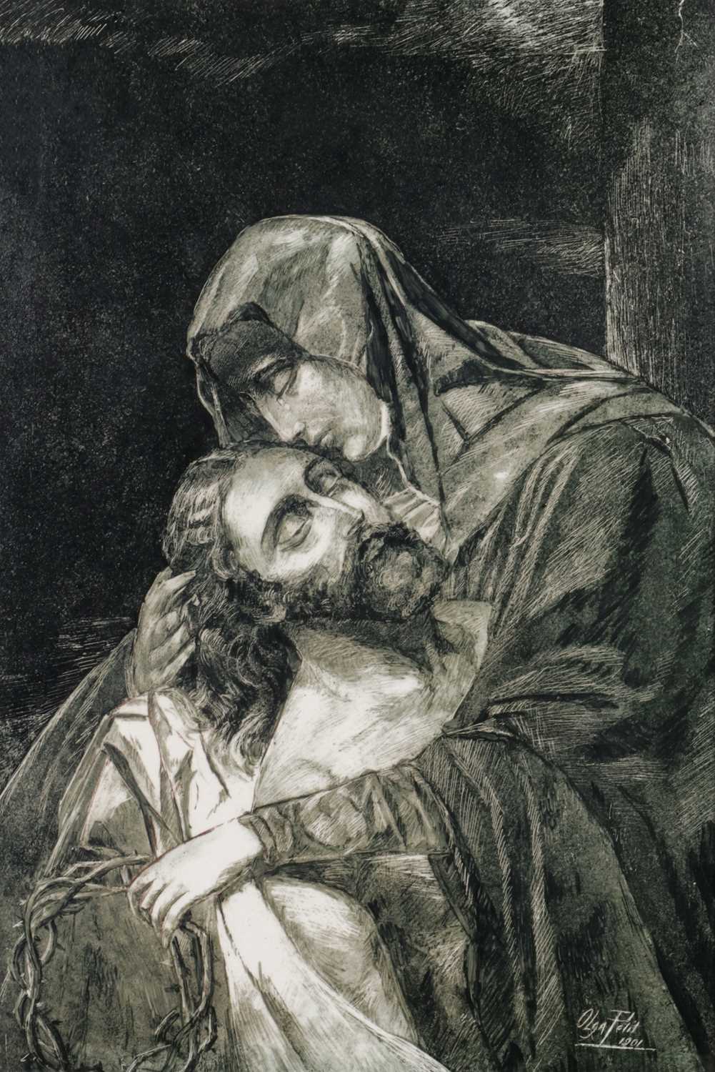 Lot 145 - Large Porcelain Tile "The Sorrowful Mother after Correggio", By Olga Petit