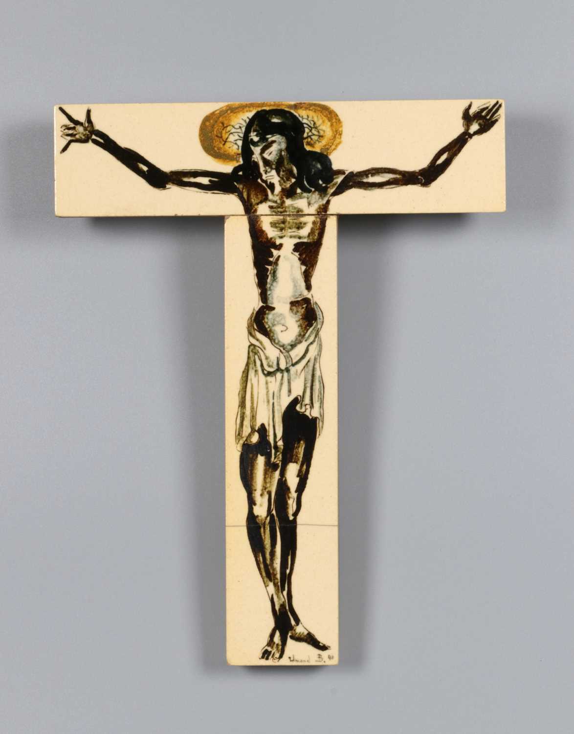 Lot 121 - Ceramic Crucifix of the Crucified Christ by Edmond Bellefroid, 1940