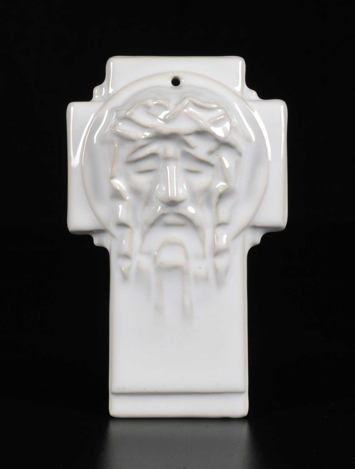 Lot 144 - White-Glazed Ceramic Tile with the Holy Face of Jesus, Sphinx Petrus Regout