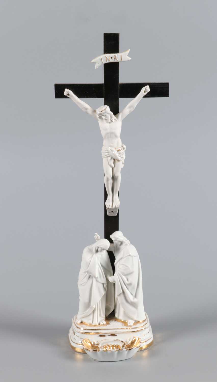 Lot 102 - Vieux Andenne Porcelain Holy Water Font with Crucifix
