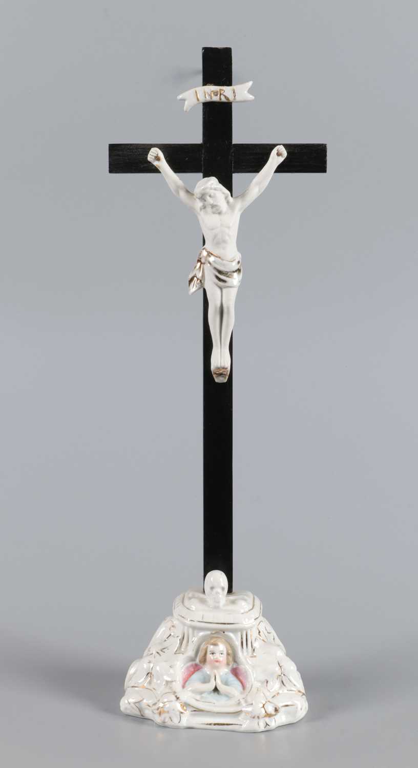 Lot 103 - Vieux Andenne Porcelain Crucifix with Angel and Skull Motifs