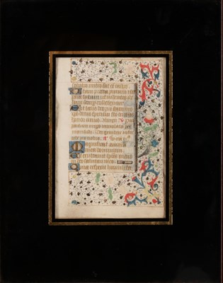 Lot 238 - Boekverluchting - Geïllumineerde tekst op perkament uit een getijdenboek circa 1450