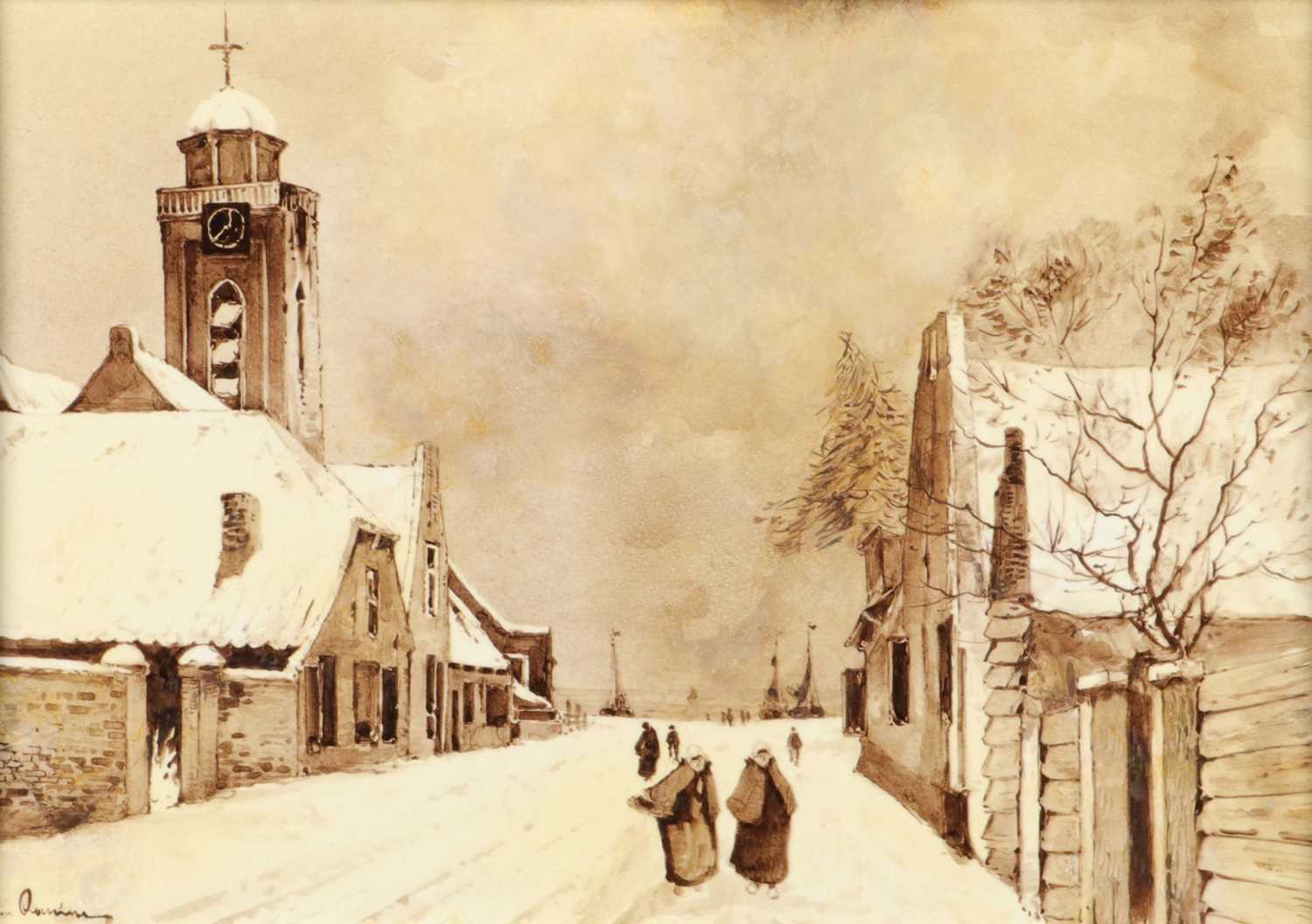 Lot 4 - Tegel met winters dorpsgezicht, Henri Breetveld, Société Céramique