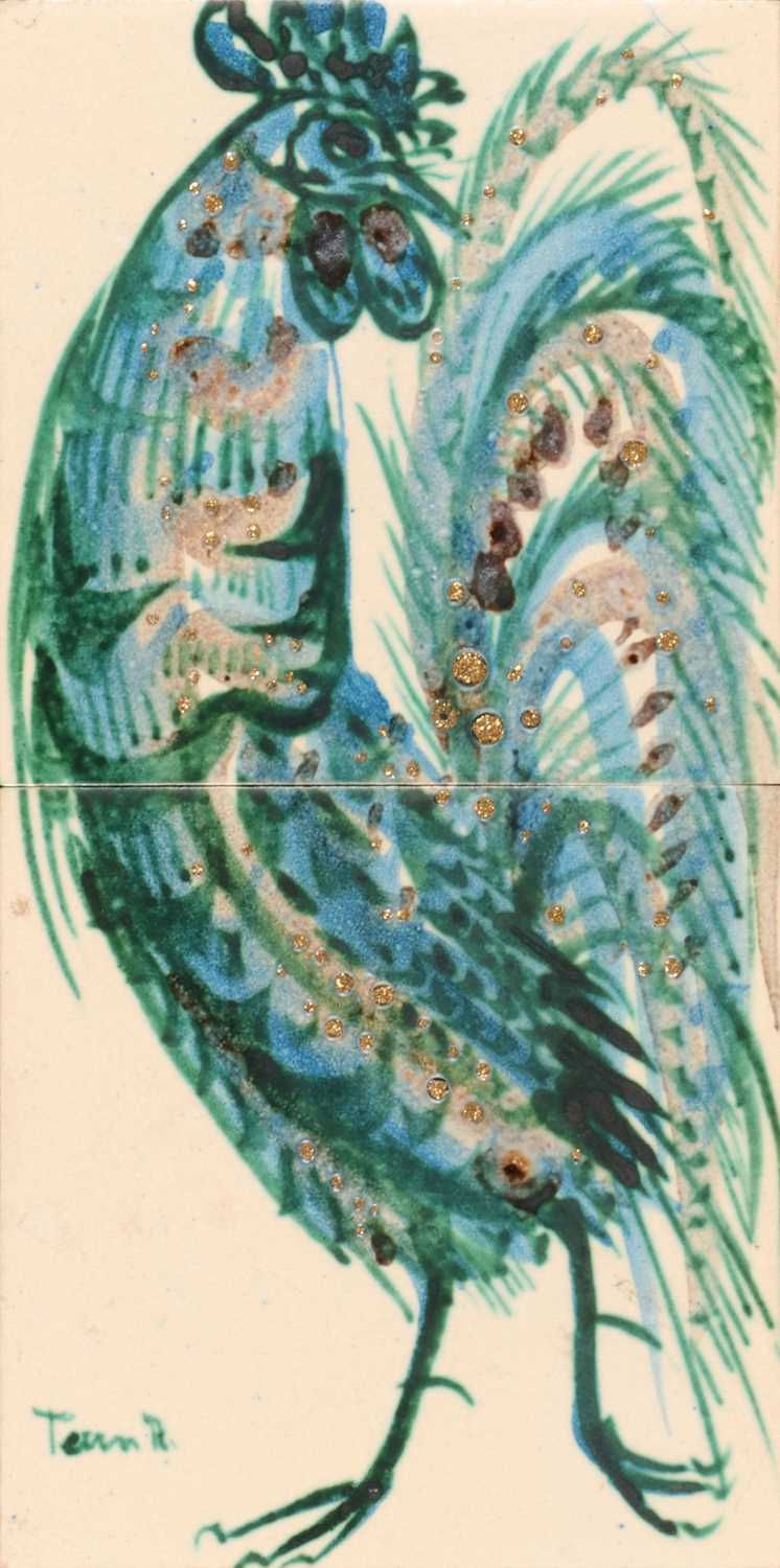 Lot 12 - Tegeltableau met haan, van Teun Roosenberg (1939-2004)
