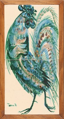 Lot 12 - Tegeltableau met haan, van Teun Roosenberg (1939-2004)