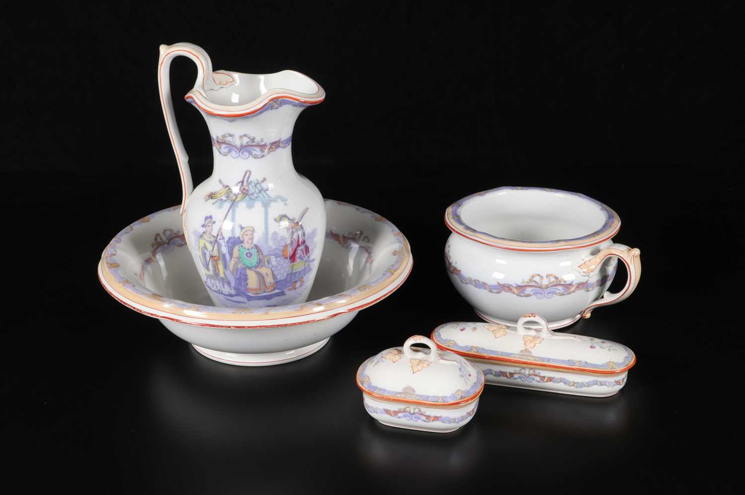 Lot 66 - Vijfdelig lampetstel, decor ‘Mandarin’, Petrus Regout
