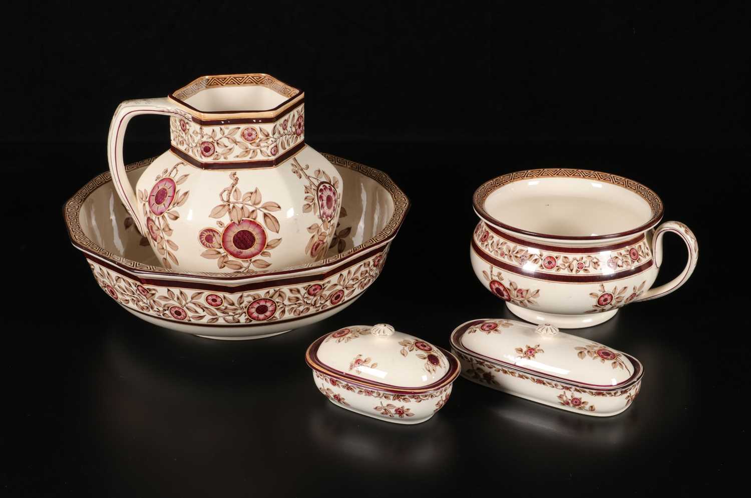 Lot 72 - Vijfdelig lampetstel, decor ‘Stoke’, Petrus Regout