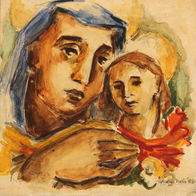Lot 755 - Tegel van Madonna met kind, Frans NOLS.