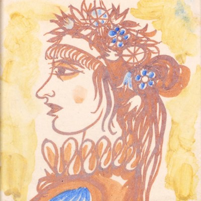 Lot 542 - Tegel met vrouwenportret, Charles Eyck, De Sphinx.