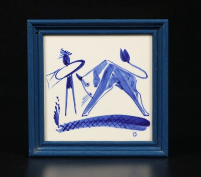 Lot 548 - Tegel met stierengevecht, Wim Visser, De Sphinx.