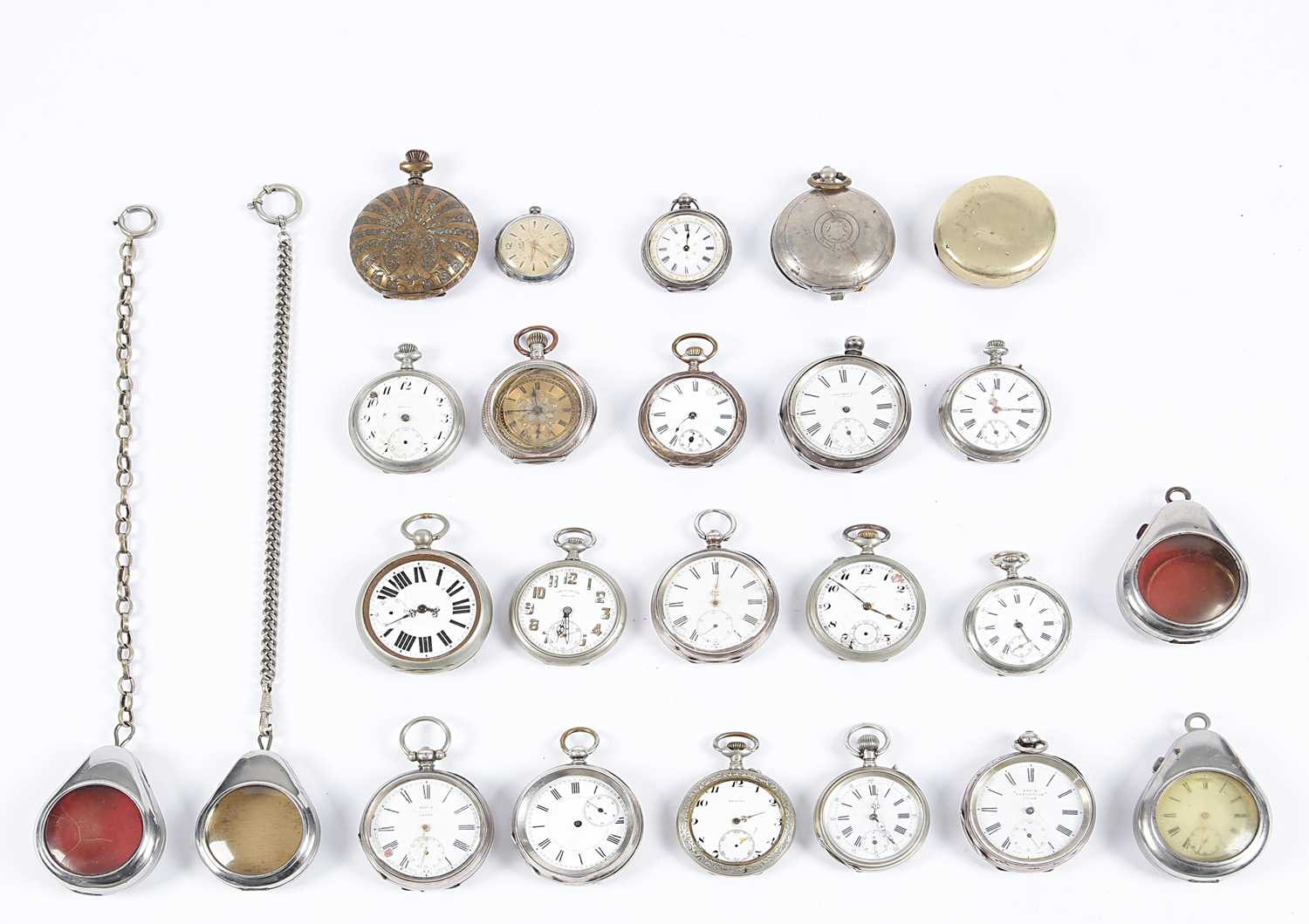 Lot 6 - Collectie diverse zakhorloges en horloge houders (rond 1900).