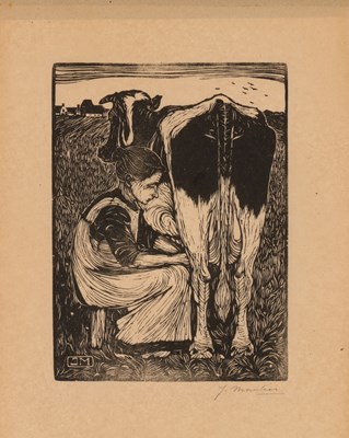 Lot 165 - Jan Mankes (1889-1920) - De koemelkster 1914 (Houtsnede)