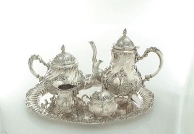 Lot 1631 - Vierdelig zilveren koffie- en theeservies
