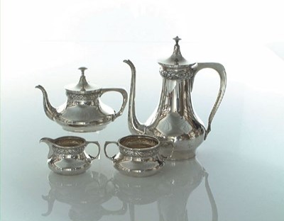 Lot 1652 - Art-Deco zilveren koffie- en theeservies