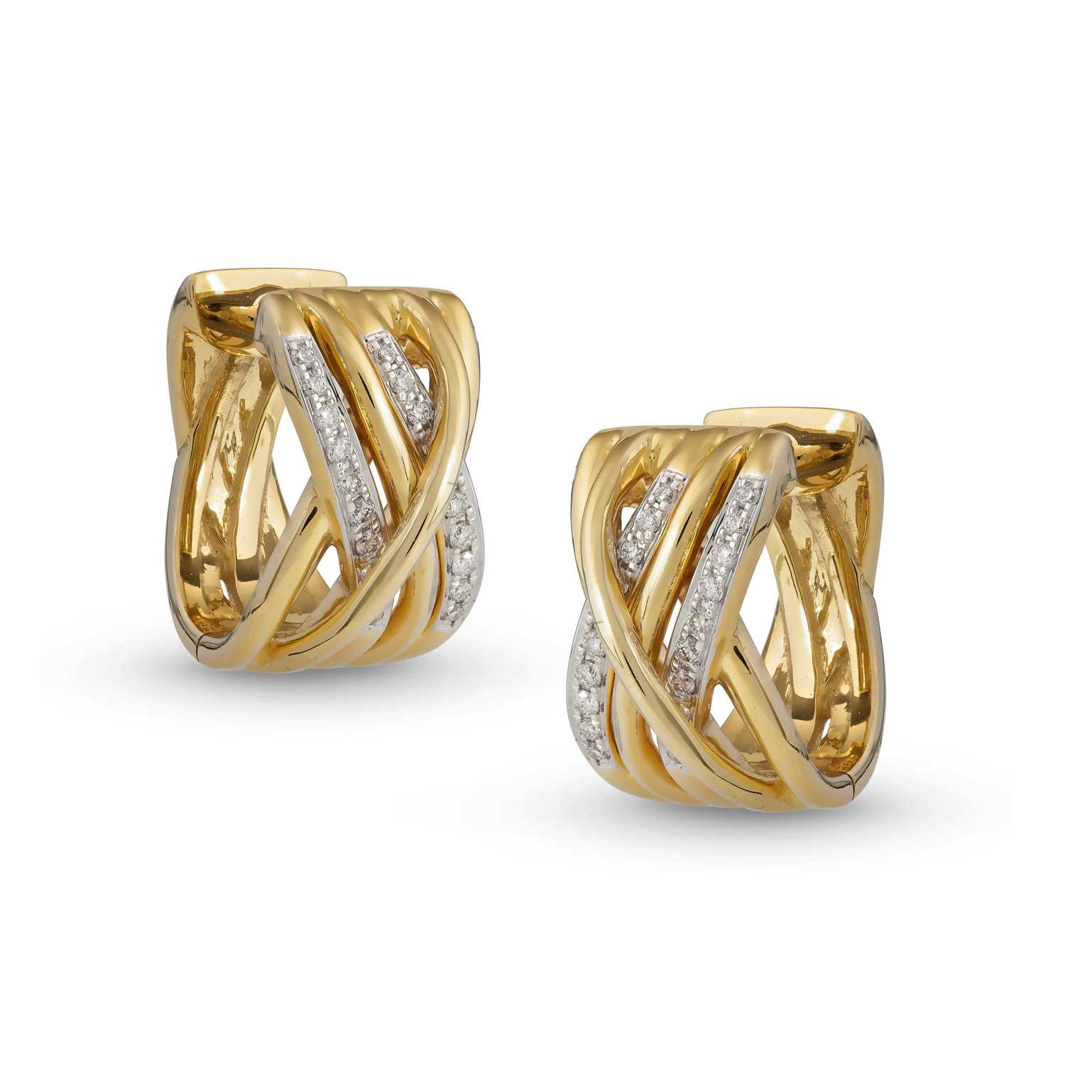 Lot 31 - Pair of Gold ‘Crossover’ Eternity Ear Studs with Diamonds