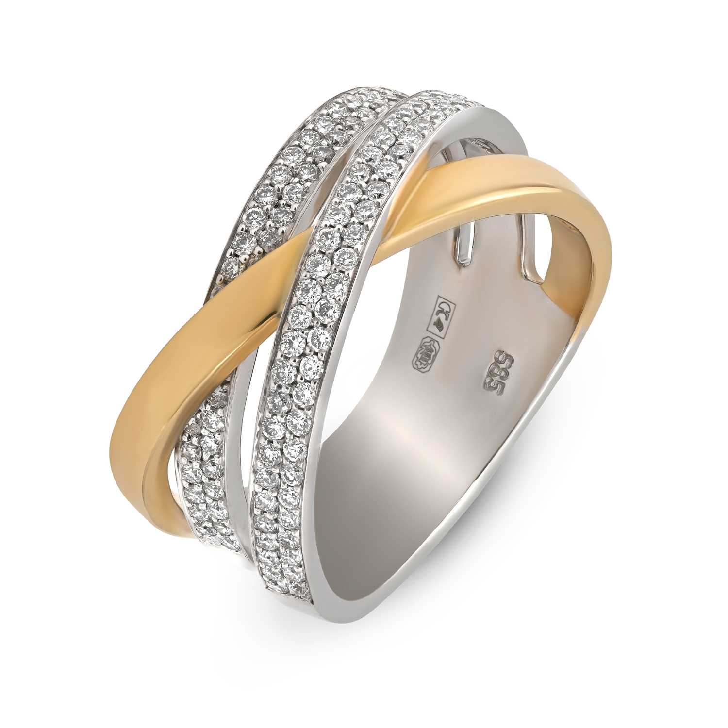 Lot 537 - 14K Gold ‘Crossover’ Eternity Ring with Diamonds