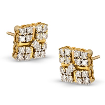 Lot 53 - Pair of Gold Ear Studs with Diamonds
