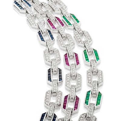 Lot 61 - White Gold Bracelet with Sapphire and Diamonds