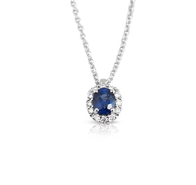 Lot 64 - Gold Pendant with Rosette of Diamonds and Sapphire on Gold Necklace