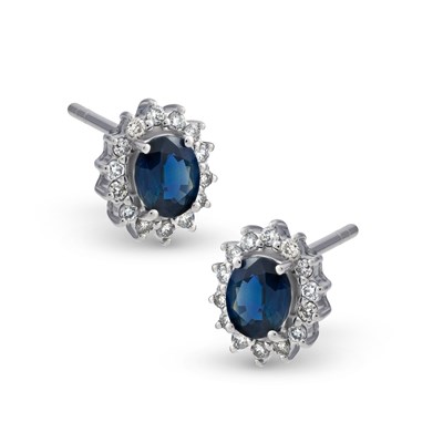Lot 70 - Pair of Gold Ear Studs with Rosette of Diamonds and Sapphire
