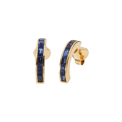 Lot 76 - Pair of Gold ‘Half Hoop’ Earrings with Sapphire