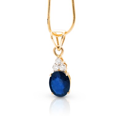 Lot 81 - Gold Pendant with Sapphire and Diamonds on Gold Necklace