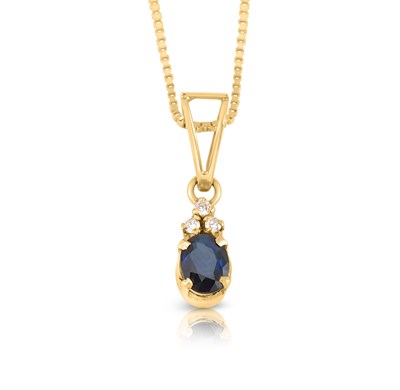 Lot 81 - Gold Pendant with Sapphire and Diamonds on Gold Necklace