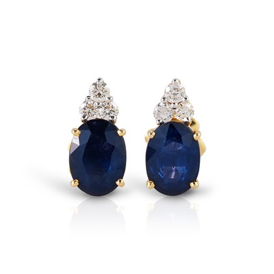 Lot 82 - Pair of Gold Ear Studs with Sapphire and Diamonds
