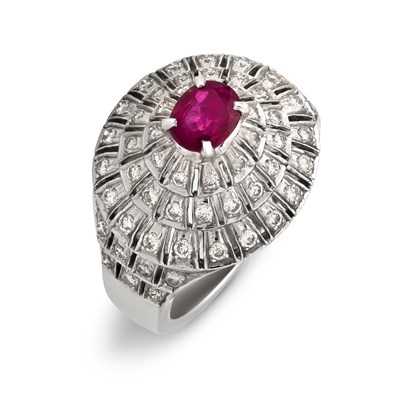 Lot 90 - Gold ‘Ballerina Cocktail’ Ring with Ruby and Diamonds