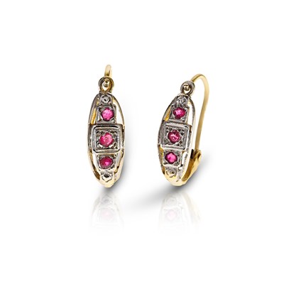 Lot 113 - Pair of Gold Earrings with Ruby