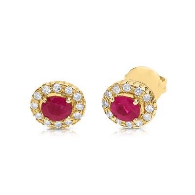 Lot 48 - Pair of Gold Ear Studs with Ruby and Diamonds